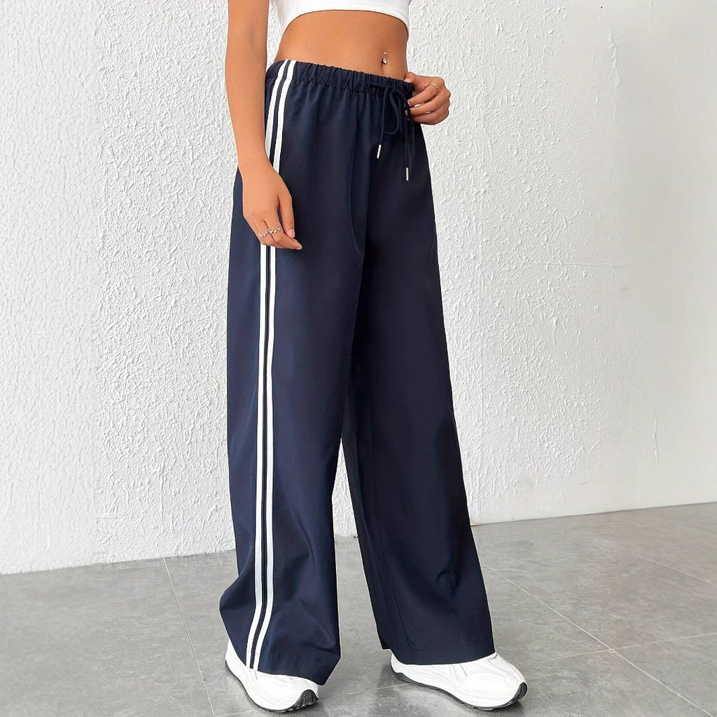 Damen-Freizeithose mit hoher Taille und sportlichen Streifen, Größe