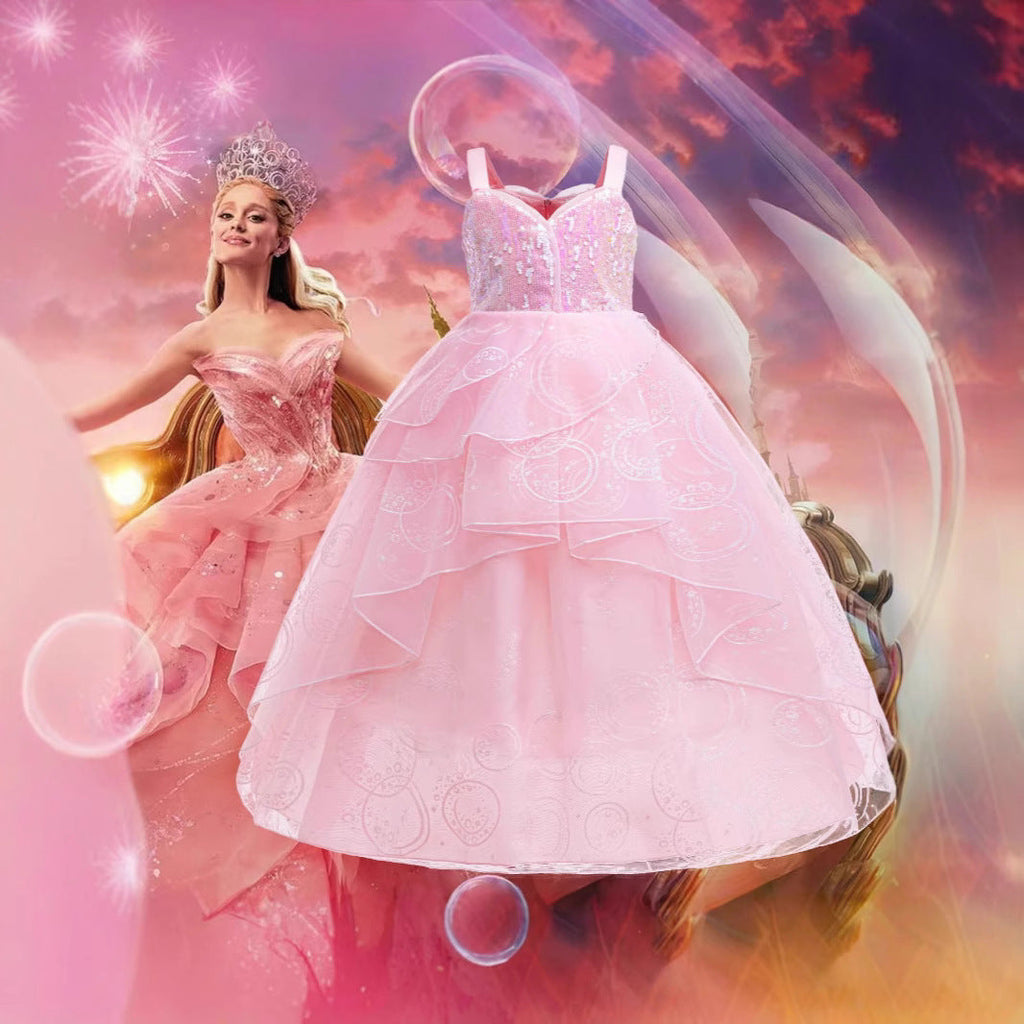 Glinda Cosplay Dress – Pink Princess Ball Gown for Girls (Wedding, Stage) Size