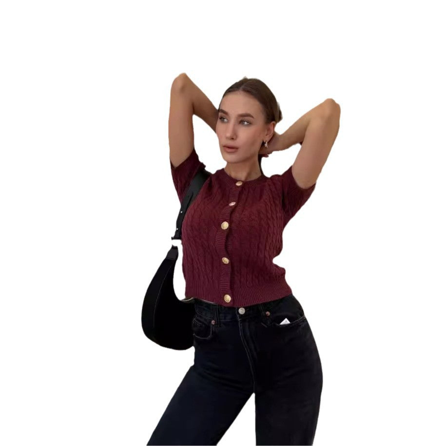 Elegante Damen-Kurzarm-Strickjacke Größe