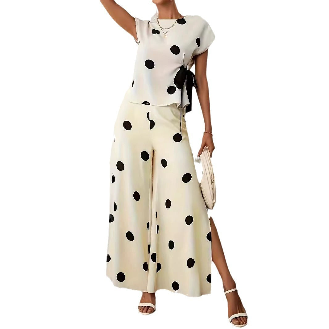 Damenweite, luftige Polka-Dot Palazzo-Hose mit eleganten Seitenschlitzen, Größe [Größe fehlt]
