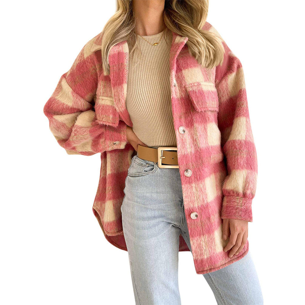 Women's Checked Flannel Jacket with Oversized Cut, Size