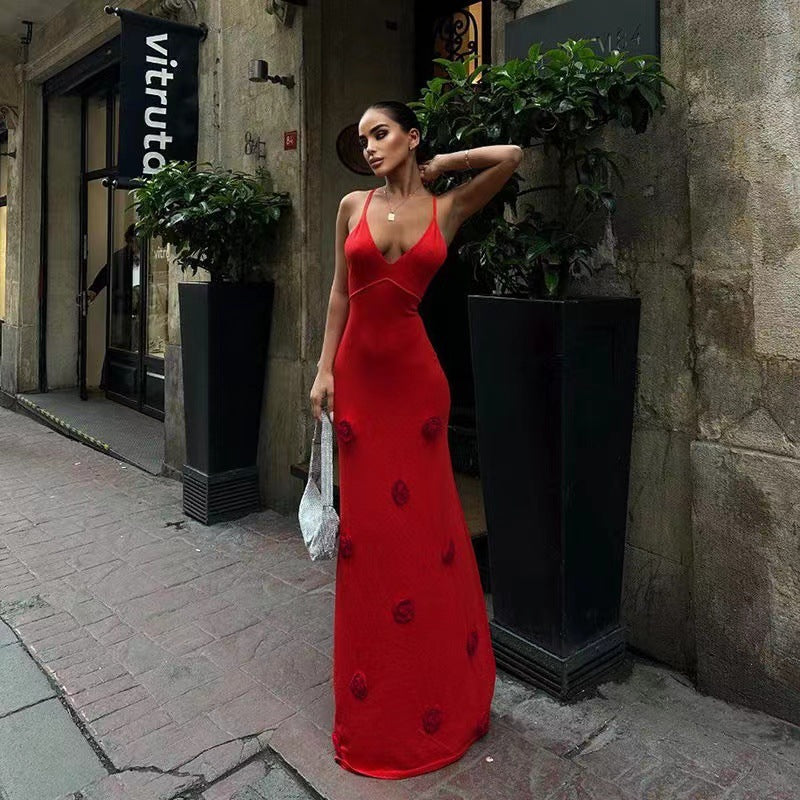 Damen-Abendkleid mit dekorativen Blumenapplikationen, Größe S