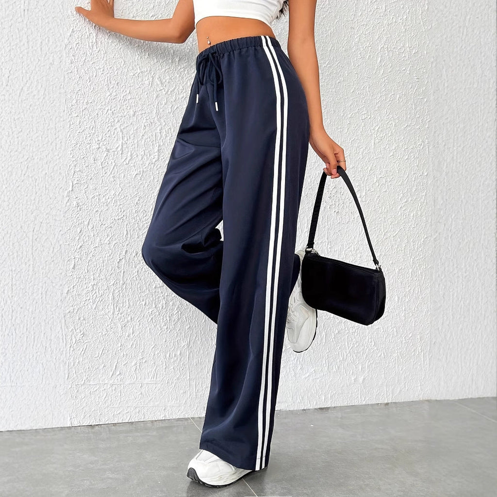 Damen-Freizeithose mit hoher Taille und sportlichen Streifen, Größe