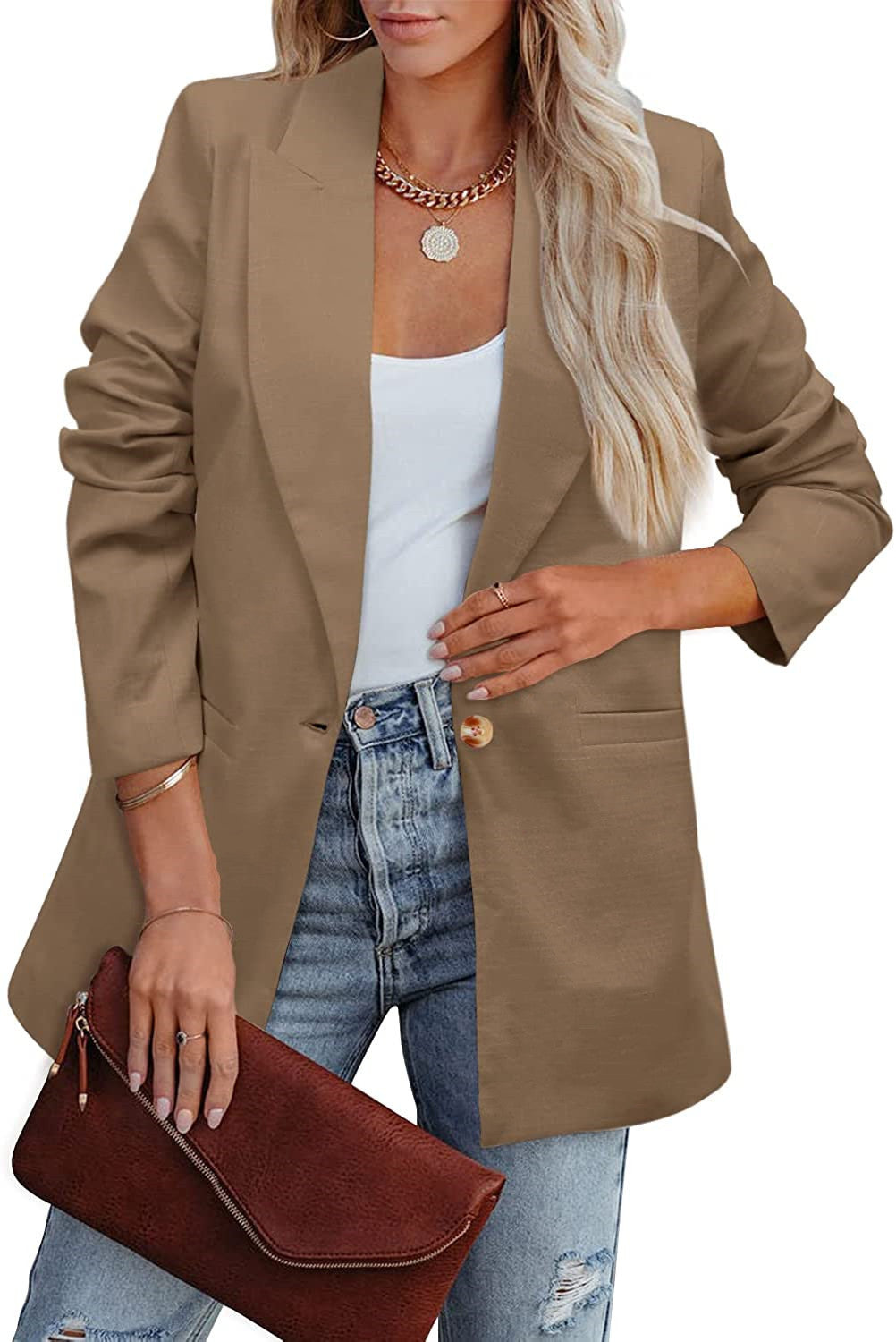 Valenzora | Double-breasted blazer with gathered sleeves and pockets