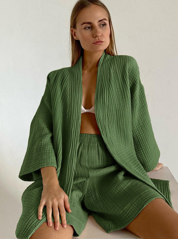 Valenzora Set for home: Loose-fitting cardigan and shorts