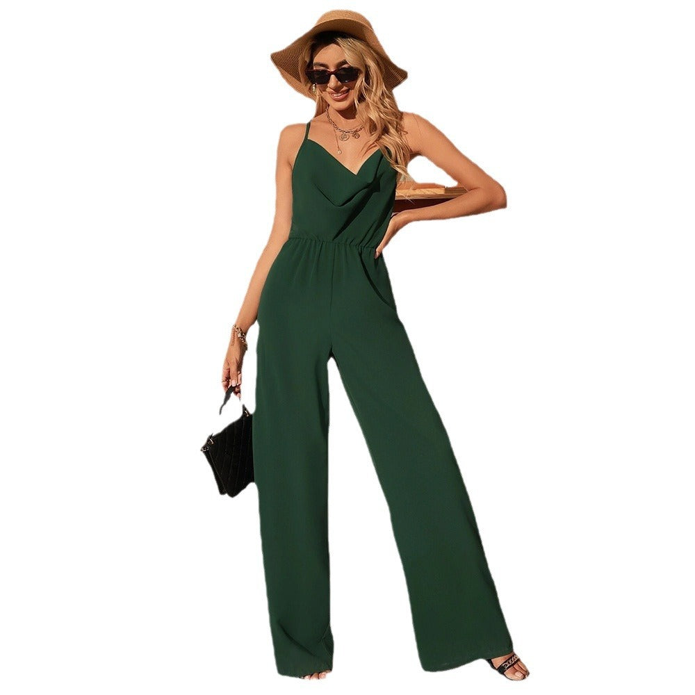 Valenzora | Jumpsuit Hohe Taille Spaghettiträger Wasserfallausschnitt Weites Bein