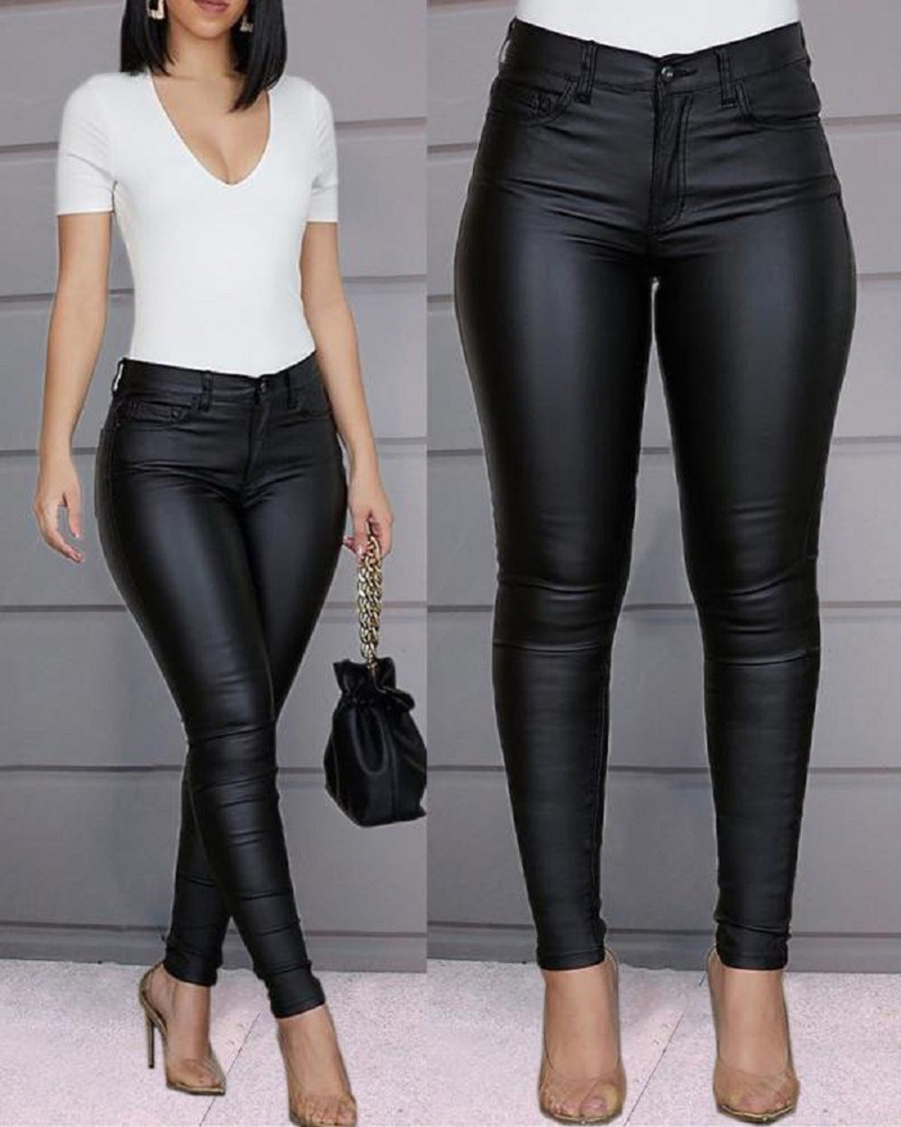 Valenzora | Lederähnliche, figurbetonte Leggings mit hohem Bund