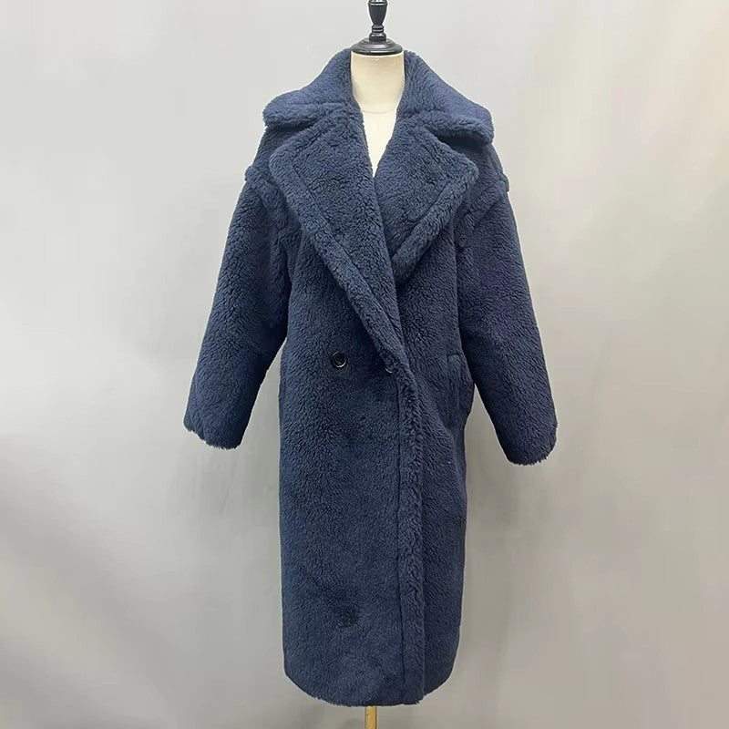 Women's fleece coat with double button placket and trendy cut, size S
