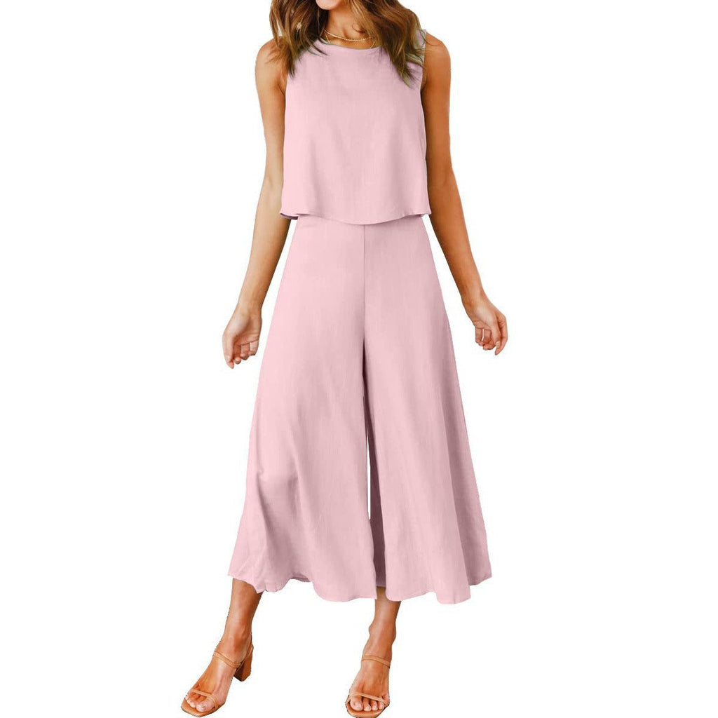 Luftiger Damen-Jumpsuit mit weitem Bein und ärmellosem Design, Größe S