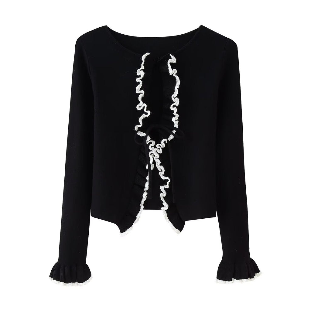 Damen Cardigan mit Rüschen und Schleifen, Größe