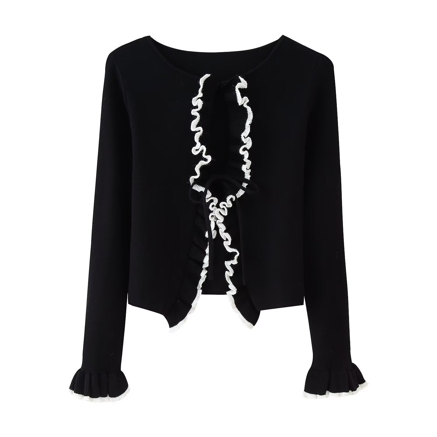 Damen Cardigan mit Rüschen und Schleifen, Größe