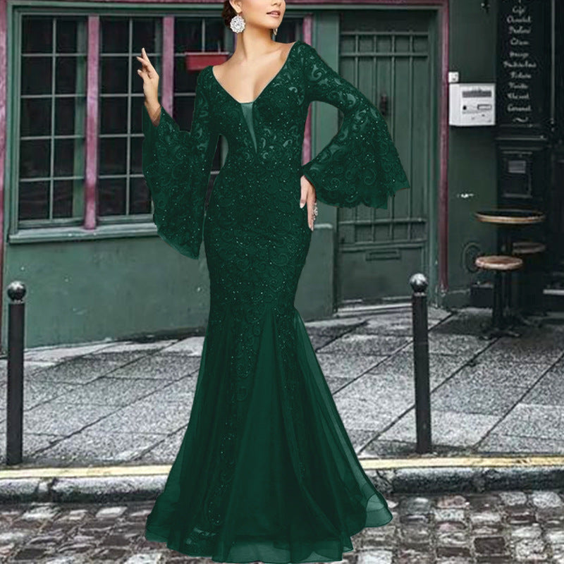Valenzora | Schwarz-schmales Meerjungfrauen-Abendkleid mit Spitzenstickerei