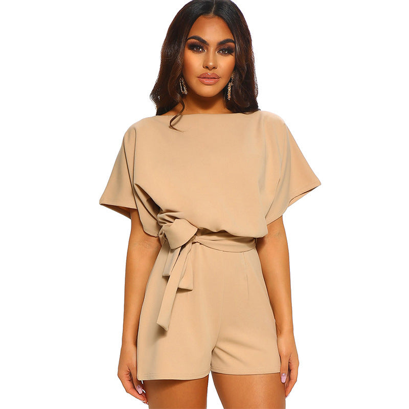 Damen-Jumpsuit aus einem Stück mit legerer Passform und Bindegürtel, Größe [Größe fehlt]