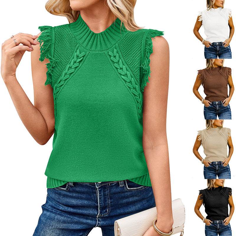 Elegantes Damen-Strickoberteil mit anspruchsvollem Häkelmuster und Fransen, Größe S