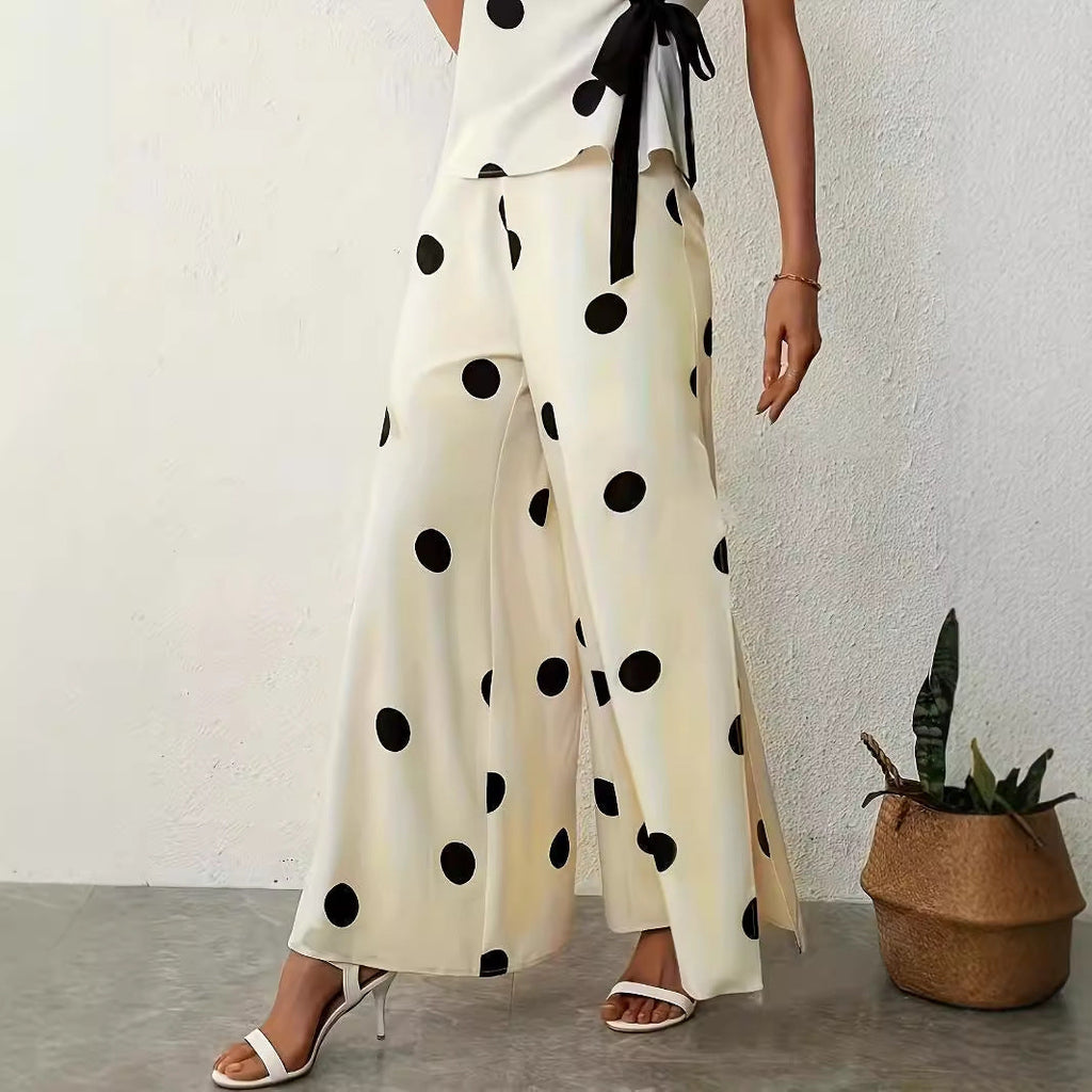 Damenweite, luftige Polka-Dot Palazzo-Hose mit eleganten Seitenschlitzen, Größe [Größe fehlt]