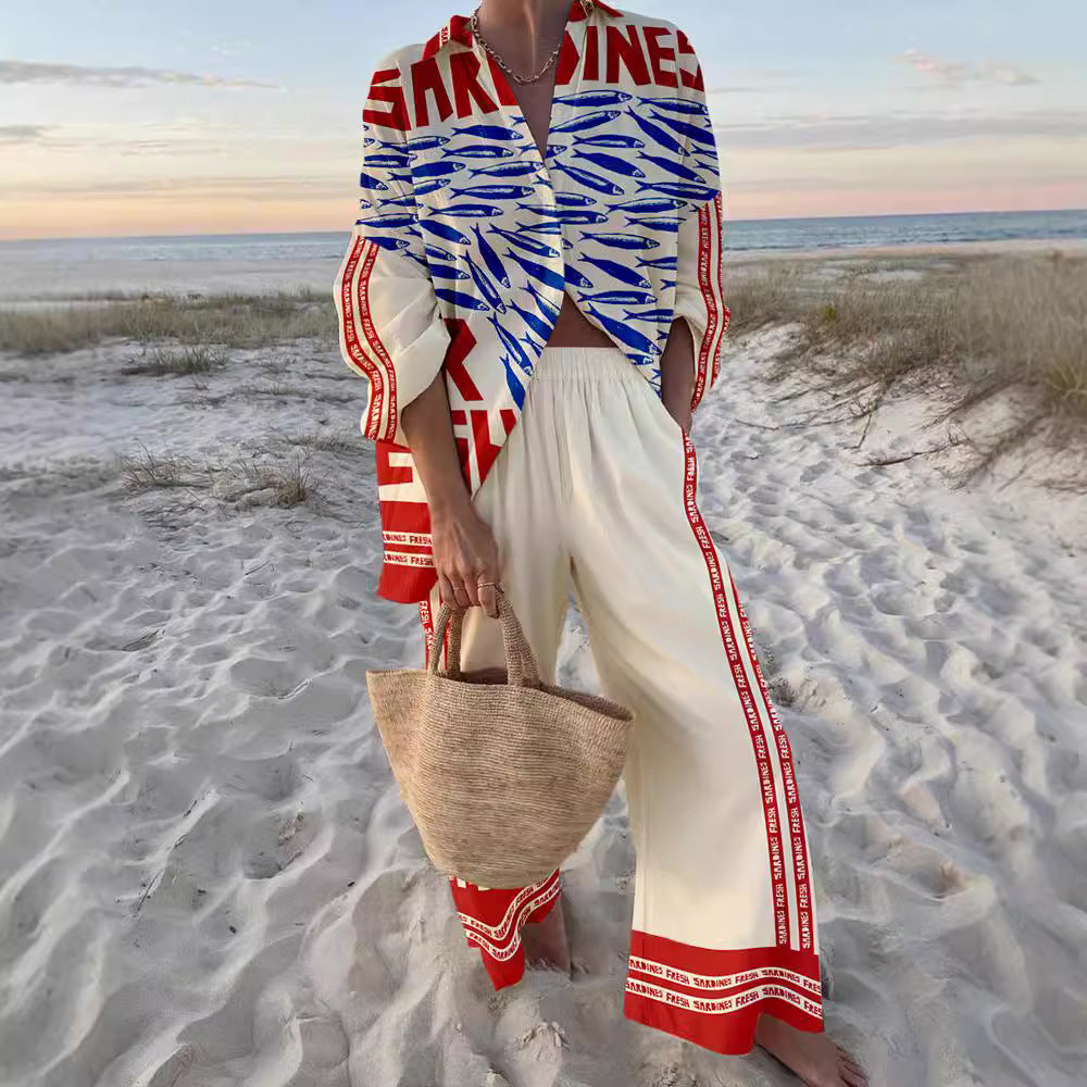 Women's casual set with striped top and wide-leg trousers, size Valenzora