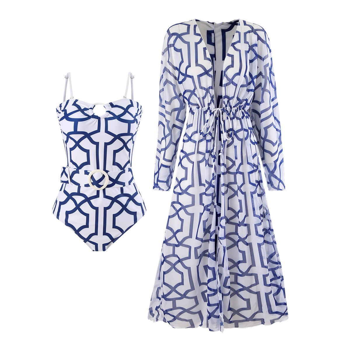 Damen-Badeanzug mit elegantem Kimono und raffiniertem Gürtel, Größe S