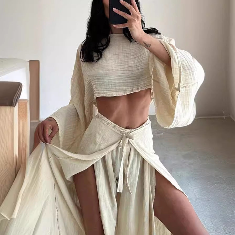 Damen-Freizeit-Zweiteiler mit Oversize-Oberteil und weiter Hose, Größe