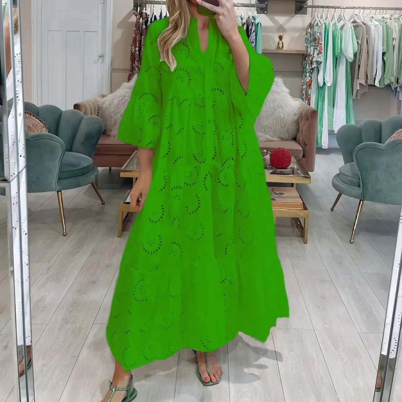 Valenzora | Damen V-Ausschnitt Maxi-Kleid im französischen Stil