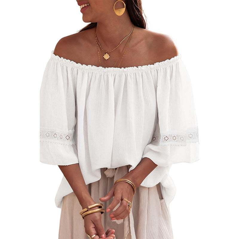 Damen-Off-Shoulder-Bluse mit Stickerei, Größe
