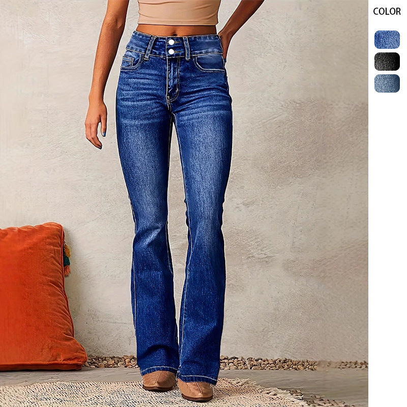 Damen Bootcut Jeans mit hoher Taille und modischen Details, Größe [size missing]