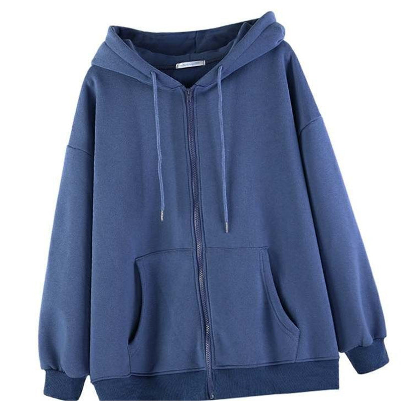 Valenzora Reißverschluss Übergroße Unifarbene Kapuzenjacke mit Taschen, Lange Ärmel, Lockere Baseball-Jacke