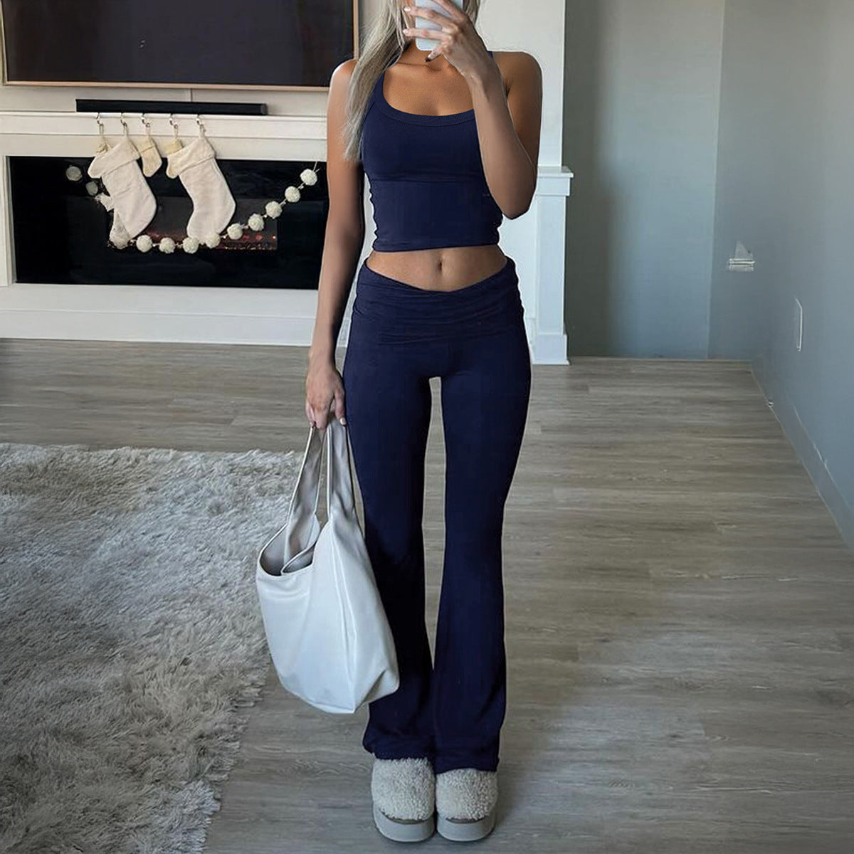 Damen-Set aus bauchfreiem Top und Schlaghose, Größe