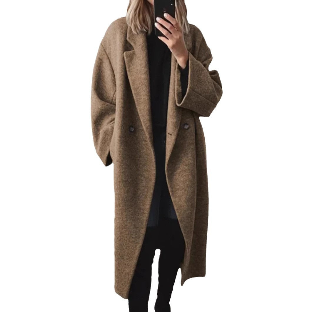Oversize-Wollmantel für Damen mit elegantem Schnitt und dezenten Druckknöpfen, Größe S