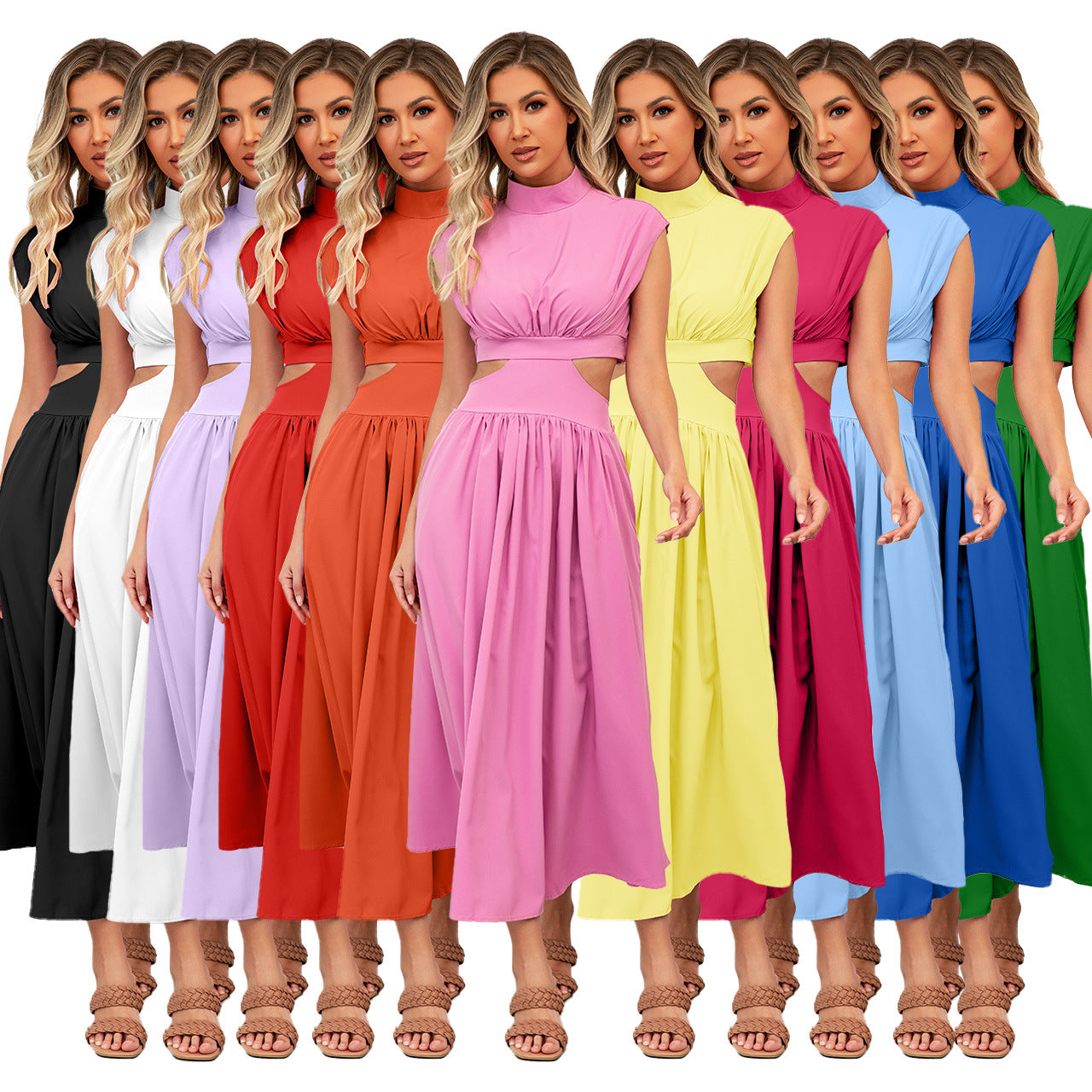 Damen-Cut-Out-Sommerkleid mit hohem Kragen, Größe