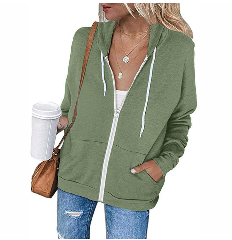 Women's casual hooded sweatshirt with full-length zipper and practical pockets, size S