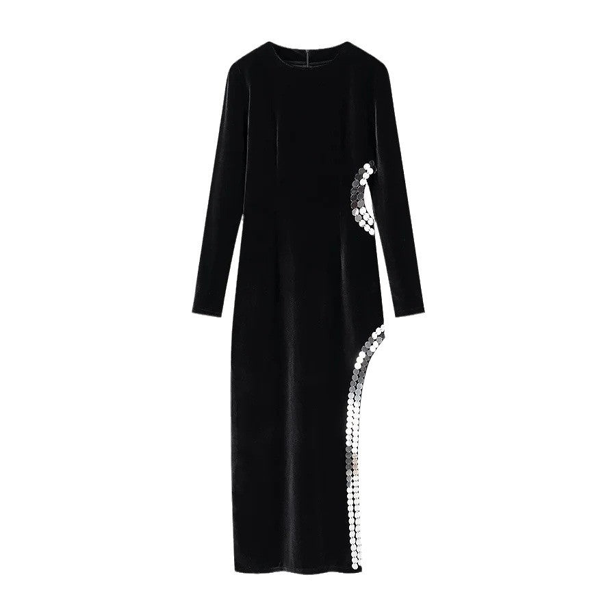 Damenabendkleid mit asymmetrischem Schnitt und glitzernden Akzenten, Größe Valenzora