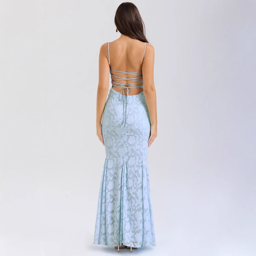 Damen figurbetontes Abendkleid mit luxuriösem Spitzenmuster und elegantem Schnitt, Größe S