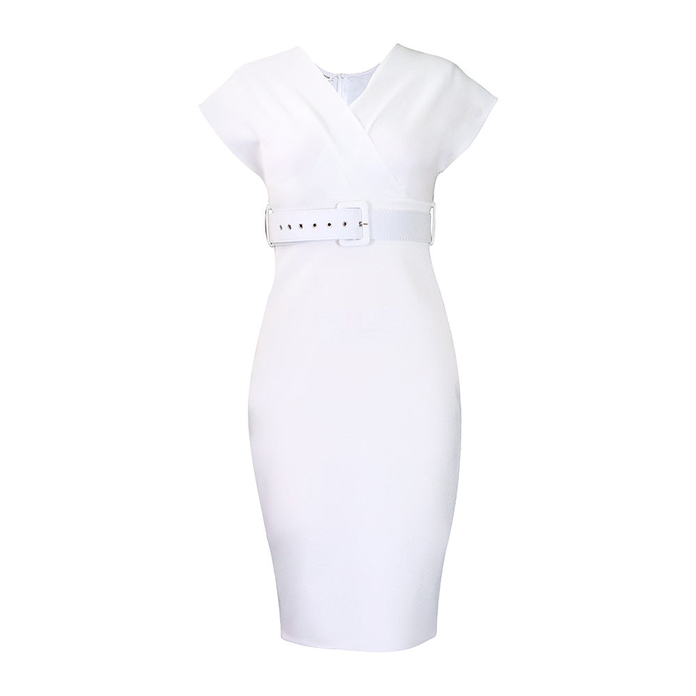 Valenzora | Tailliertes Damen-Midi-Kleid mit V-Ausschnitt und Gürtel