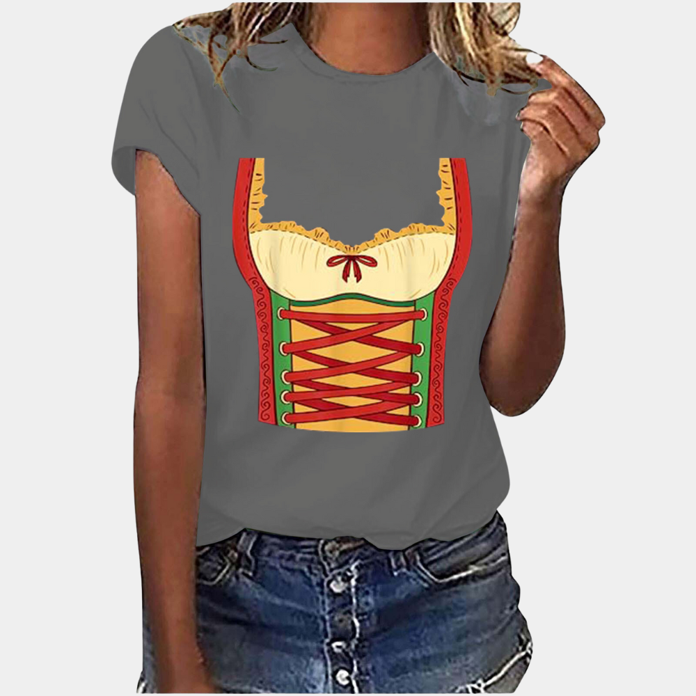 Valenzora | Kurzärmeliges T-Shirt mit Dirndl-Print, Damenbekleidung