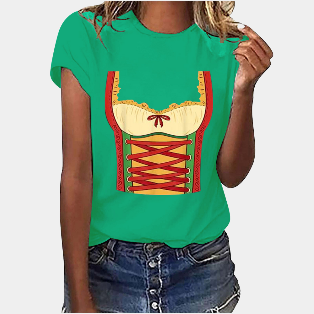 Valenzora | Kurzärmeliges T-Shirt mit Dirndl-Print, Damenbekleidung