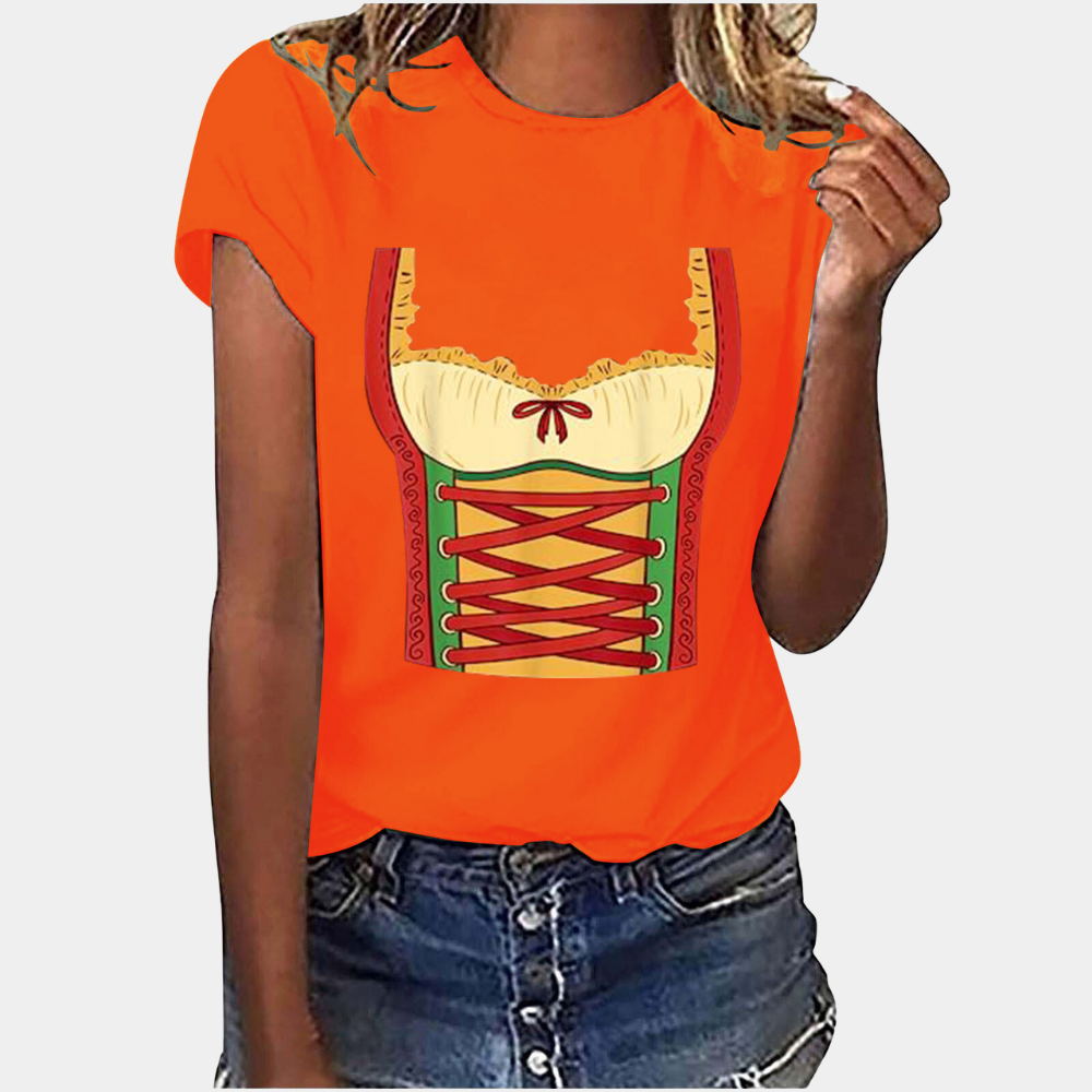 Valenzora | Kurzärmeliges T-Shirt mit Dirndl-Print, Damenbekleidung