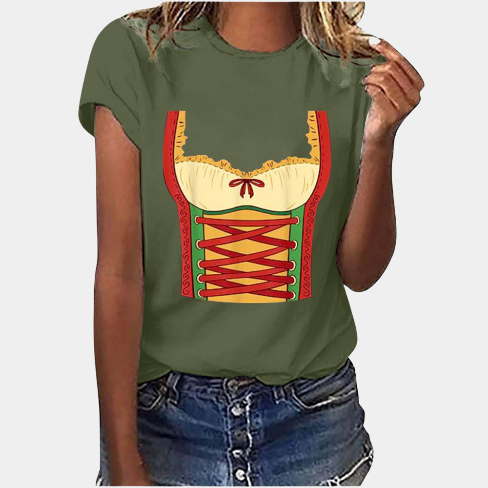 Valenzora | Kurzärmeliges T-Shirt mit Dirndl-Print, Damenbekleidung