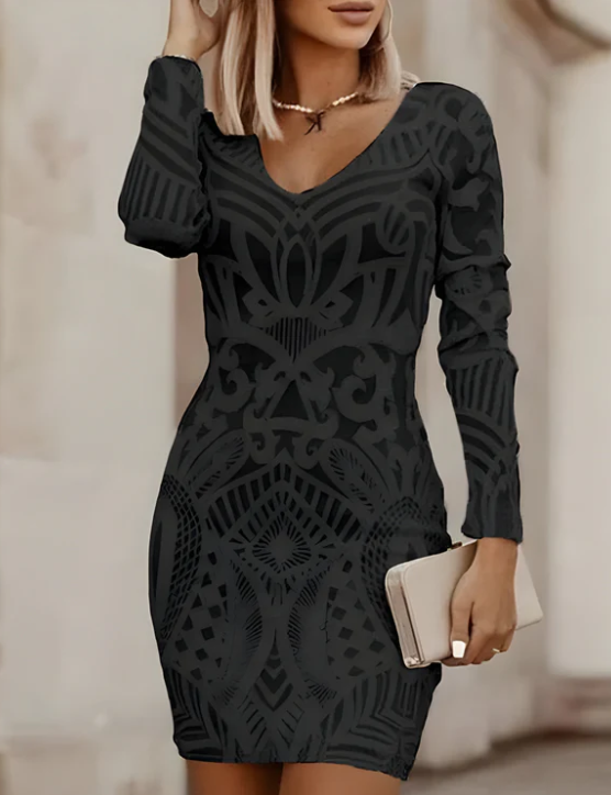 Noira™ – Figurbetontes Bodycon-Kleid mit V-Ausschnitt & gemusterter Textur