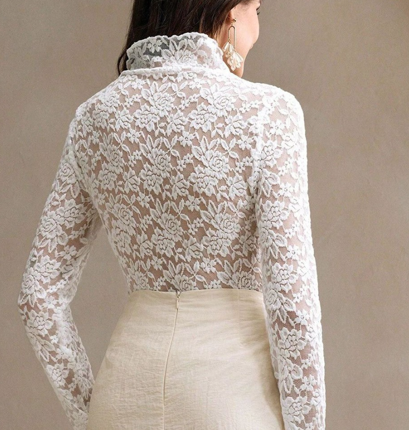 Valenzora | Lace Long Sleeve Stretchy Turtleneck T-Shirt