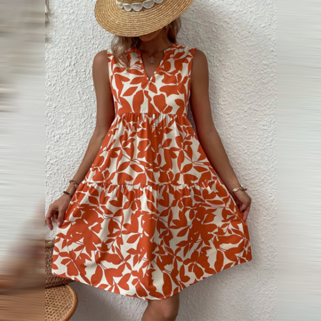 Valenzora | Ärmelloses Kleid im Boho-Stil, V-Ausschnitt, lockere Passform, leicht und atmungsaktiv