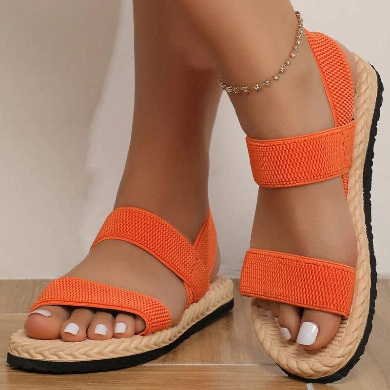 Valenzora | Flat Sandals with Elastic Straps, Summer Shoes, Women's Sandals