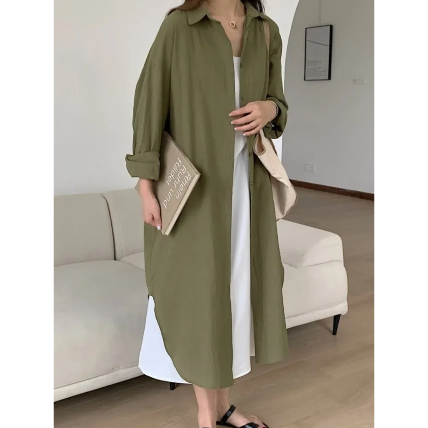 Valenzora | Langärmliges Leinenkleid, Damenbekleidung