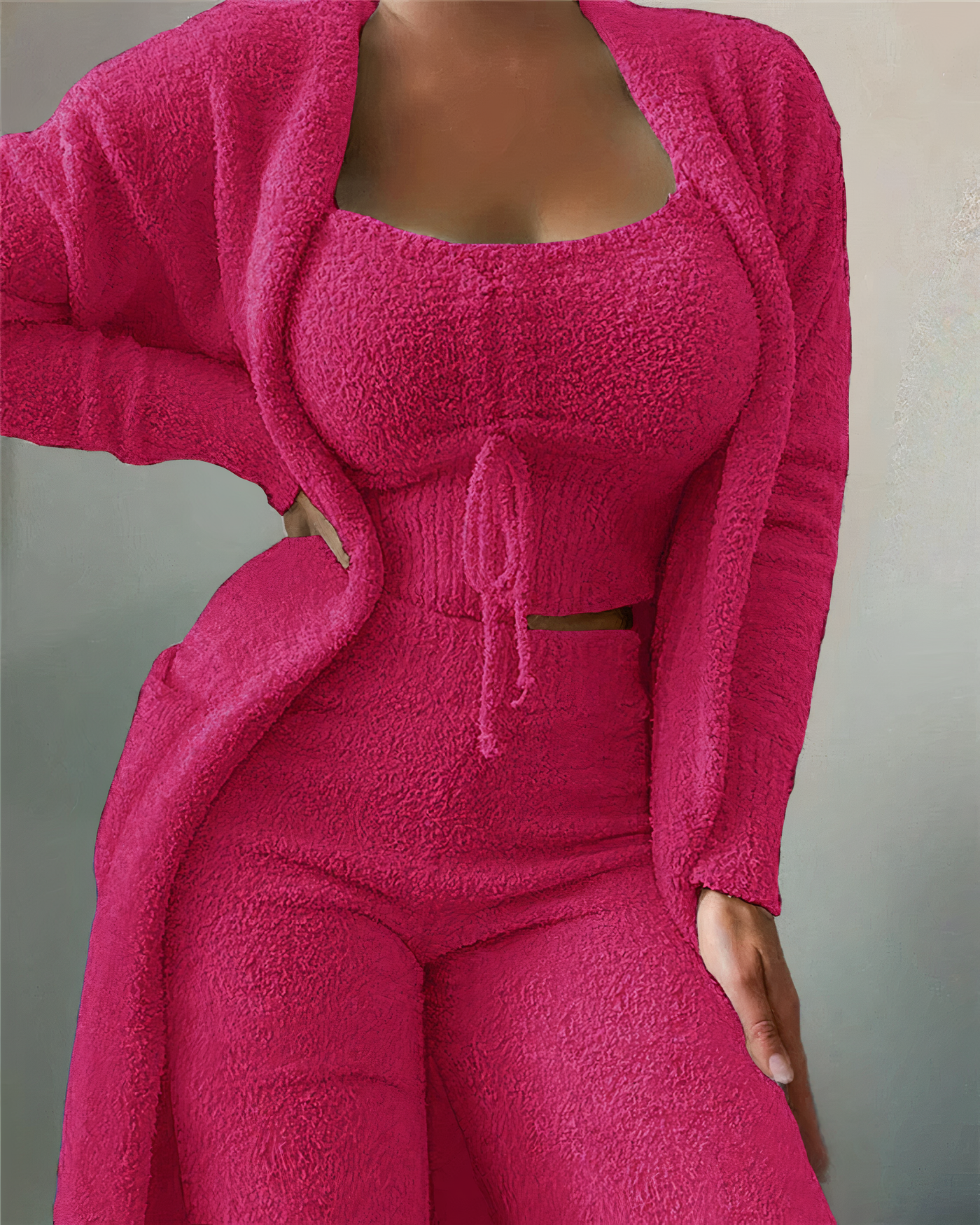 Valenzora | 3-teiliges Fleece-Loungewear-Set – Damen-Outfit mit Oberteil und Hose für Zuhause