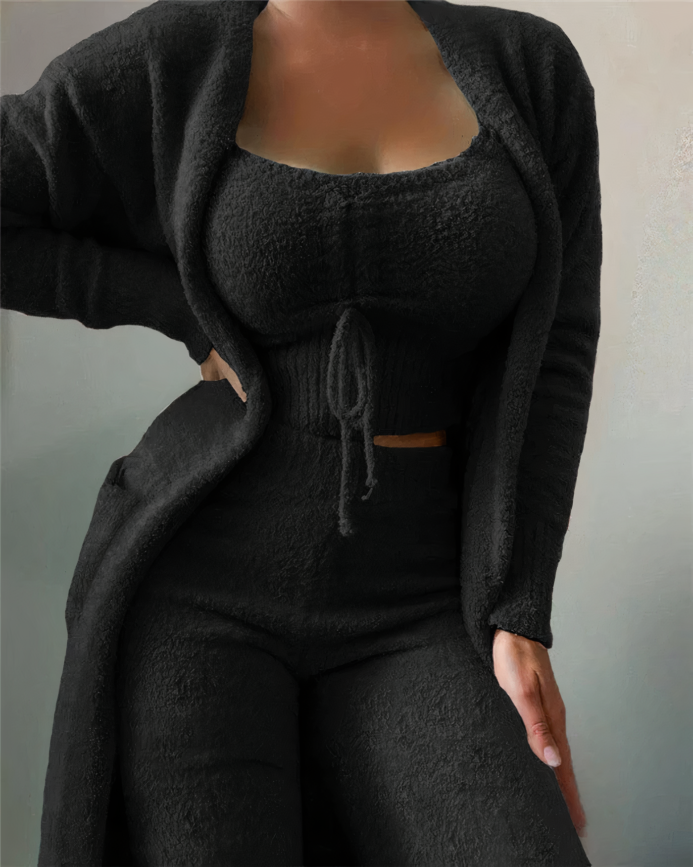Valenzora | 3-teiliges Fleece-Loungewear-Set – Damen-Outfit mit Oberteil und Hose für Zuhause
