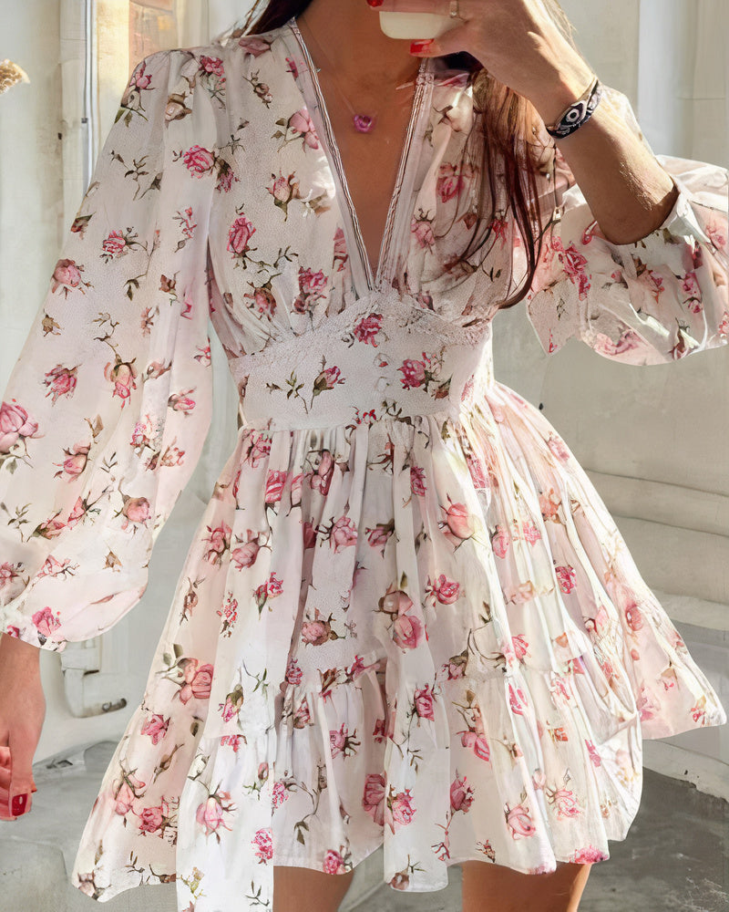 Valenzora | Floral Summer Dress with Long Sleeves for Women