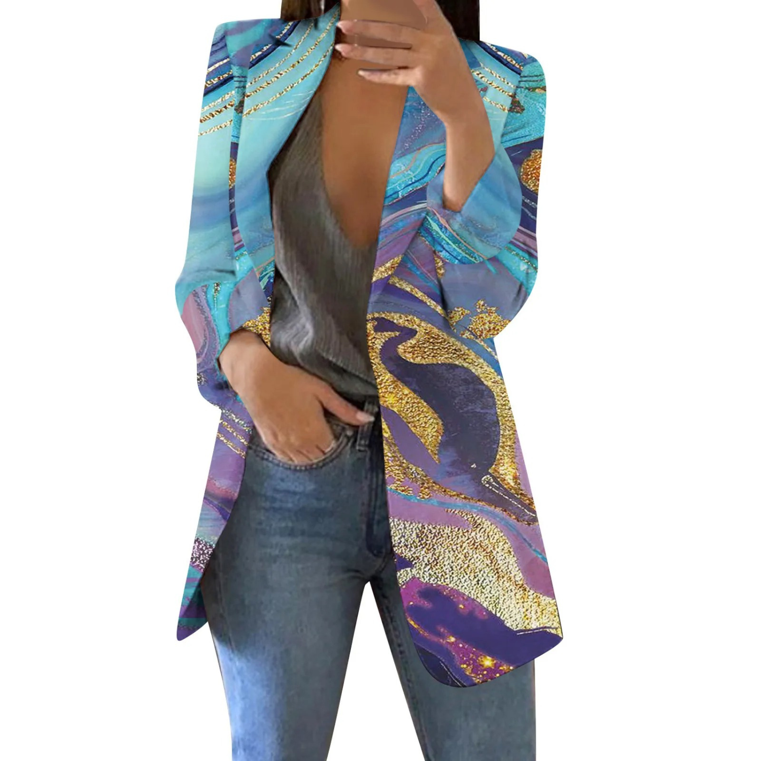 Valenzora | Patch Watercolor Style Women's Blazer