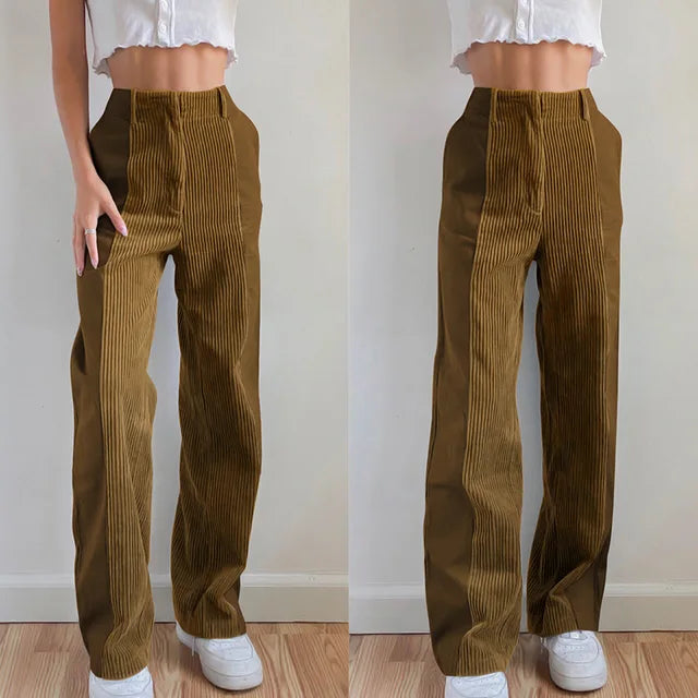 Valenzora | Ribbed High-Waisted Trousers