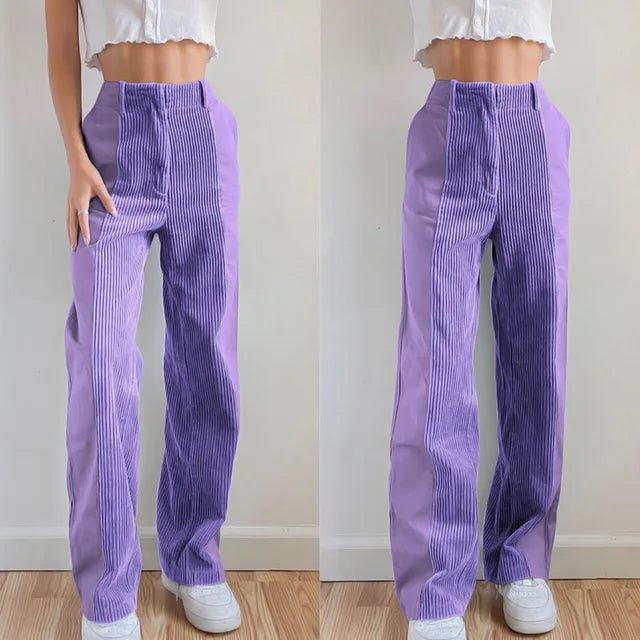 Valenzora | Ribbed High-Waisted Trousers