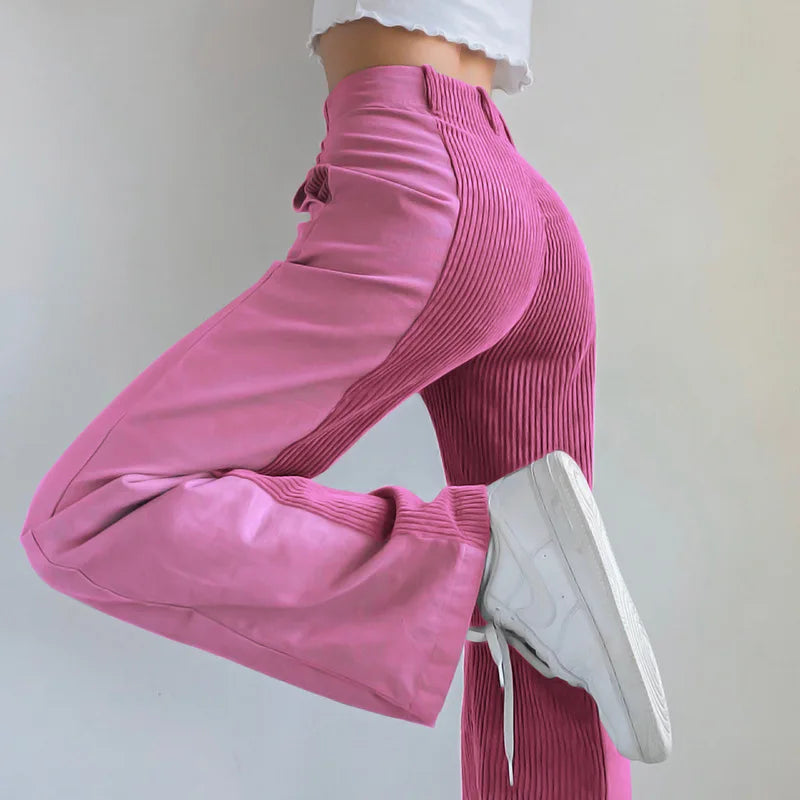 Valenzora | Ribbed High-Waisted Trousers
