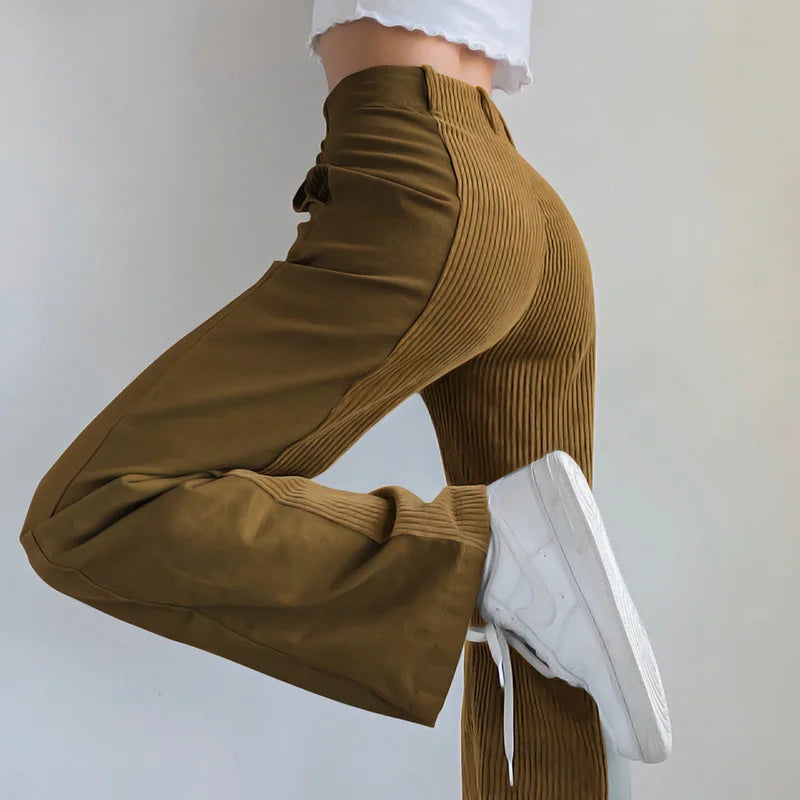 Valenzora | Ribbed High-Waisted Trousers